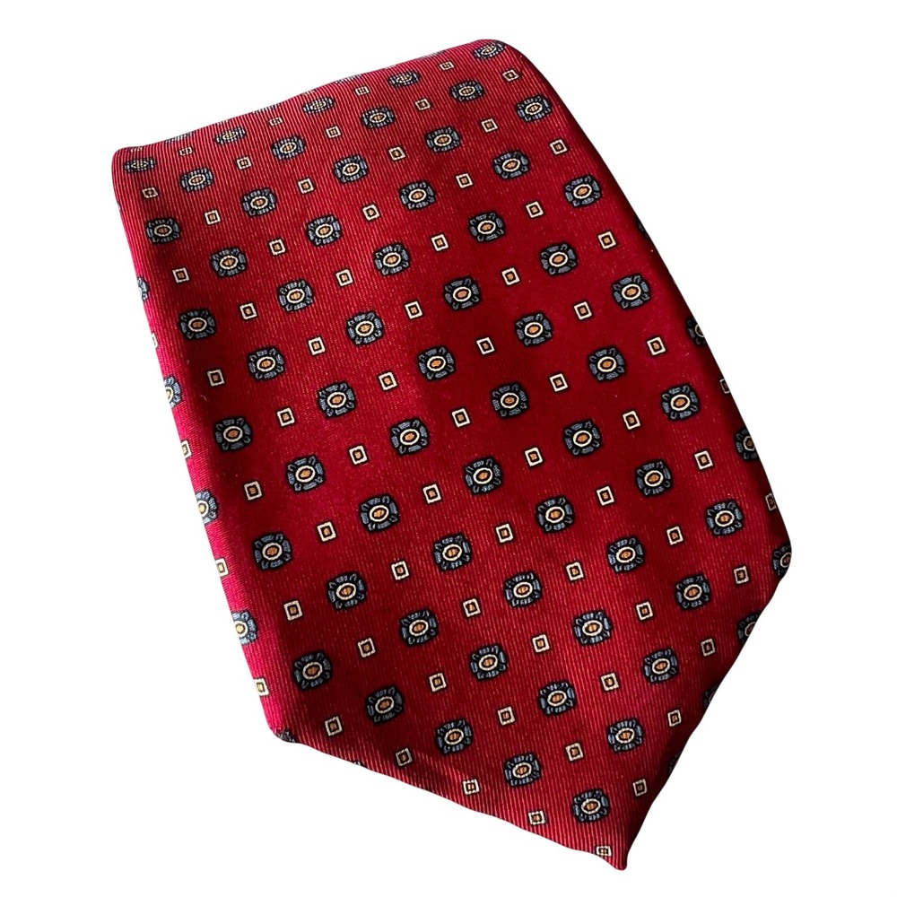 Charing Cross by Schreter Men Red Geometric Silk Necktie Made in Italy Medallion